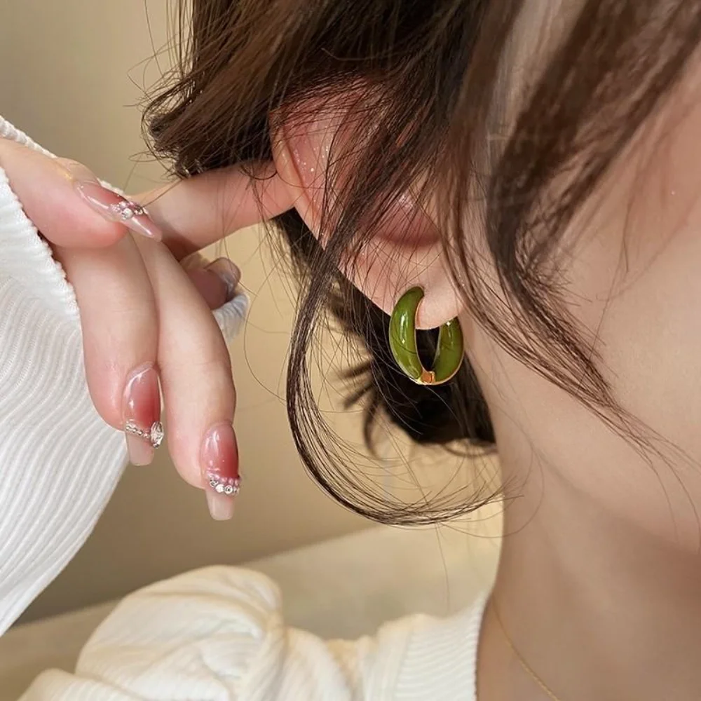 Round Design Circle Hoop Earrings Hoop Style Dripping Oil Texture Minimalist Earrings Lightweight Fashion Earrings Daily Wear