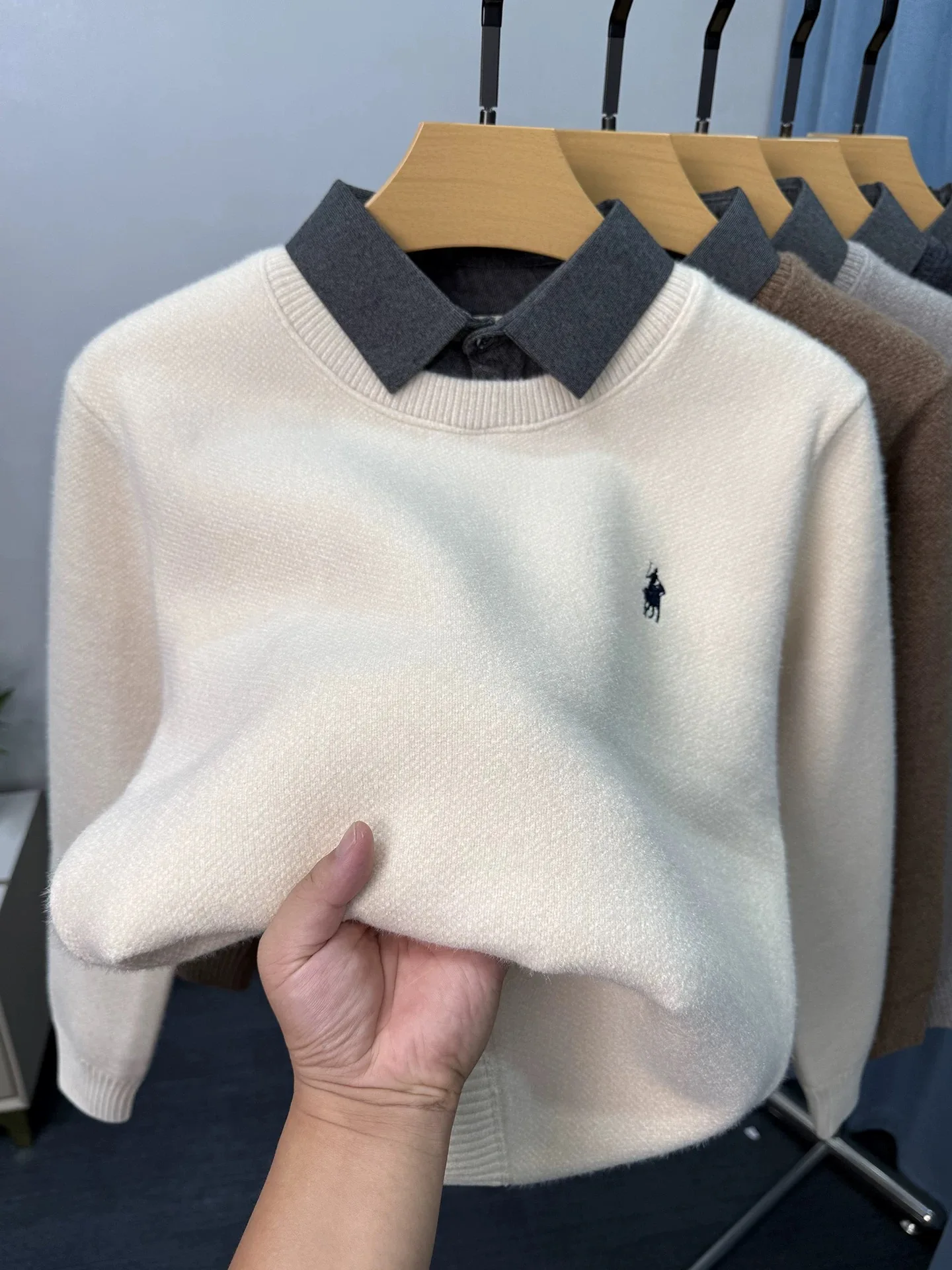 Suéter de cuello de camisa de moda de alta calidad marca de diseñador de alta gama exquisito bordado de pony Paul suéter de punto engrosado y cálido para hombres