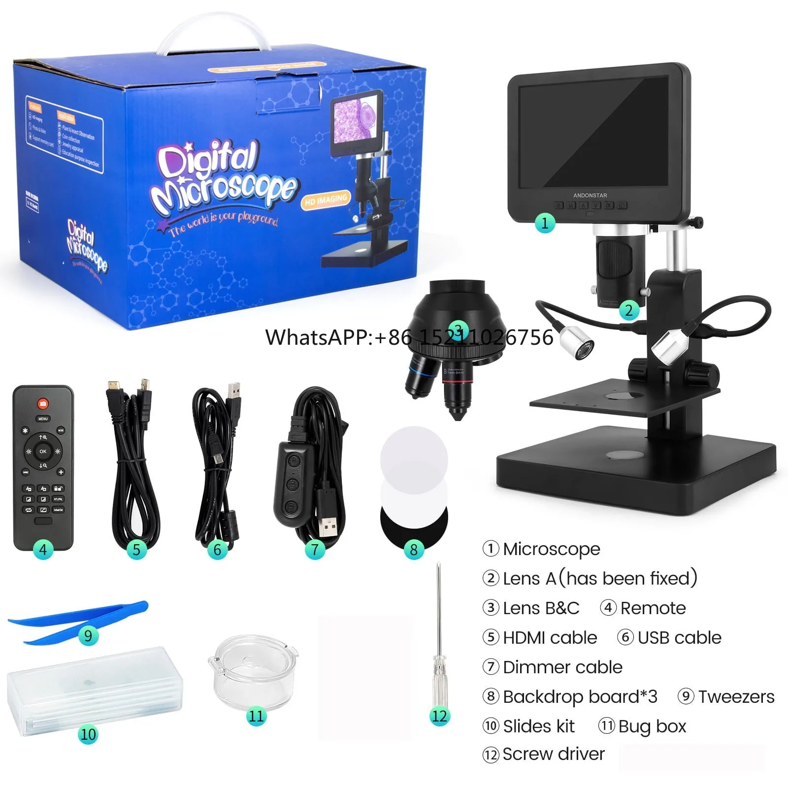 Andonstar AD246S-P 7-inch UHD Screen Digital Microscope for Electronics Repairing and Biological Observation