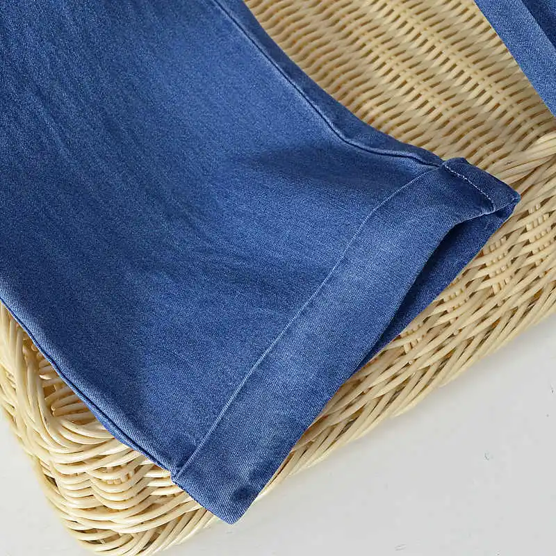 Pantalones vaqueros de seda de hielo azul para mujer, pantalones Harun holgados de cintura alta con lazo y cordones, pantalones vaqueros holgados informales de gran tamaño S-3XL