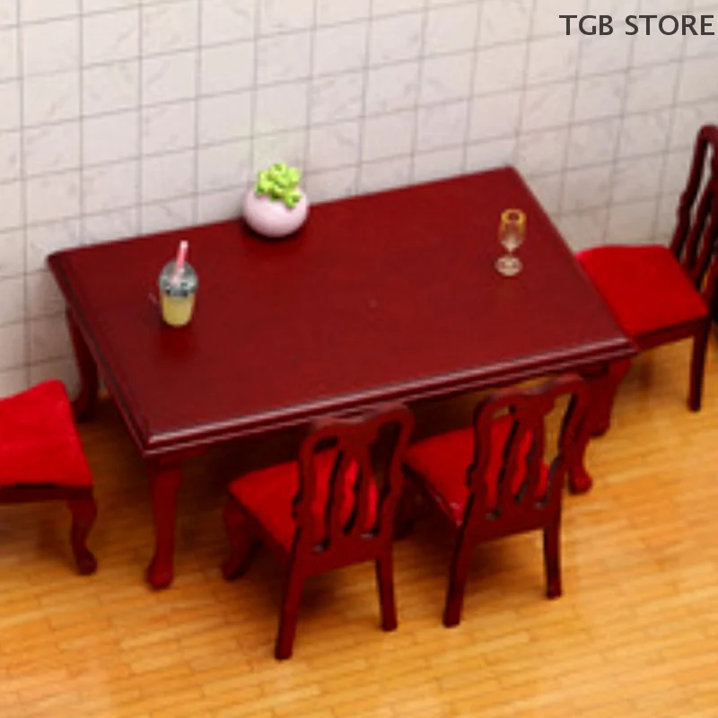 1 Stücke Miniaturen Retro Holz Esstisch Stuhl Simulation 1:12 Puppenhaus Möbel Spielzeug
