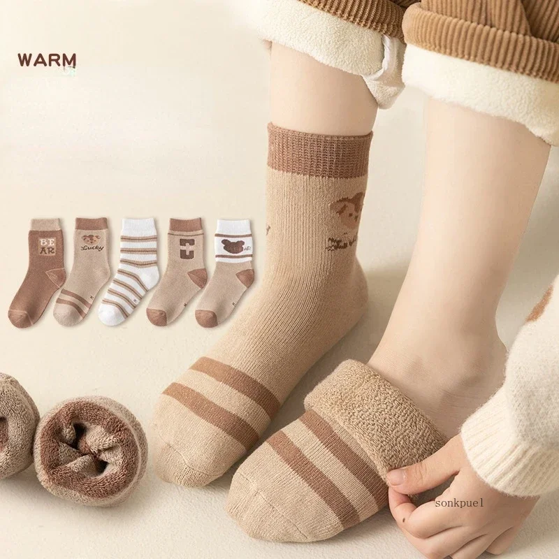 5Pairs Thickened Children\'s Socks Warm Terry Socks In Winter Keep Warm New Year Kids Boys Girls Student Floor Socks