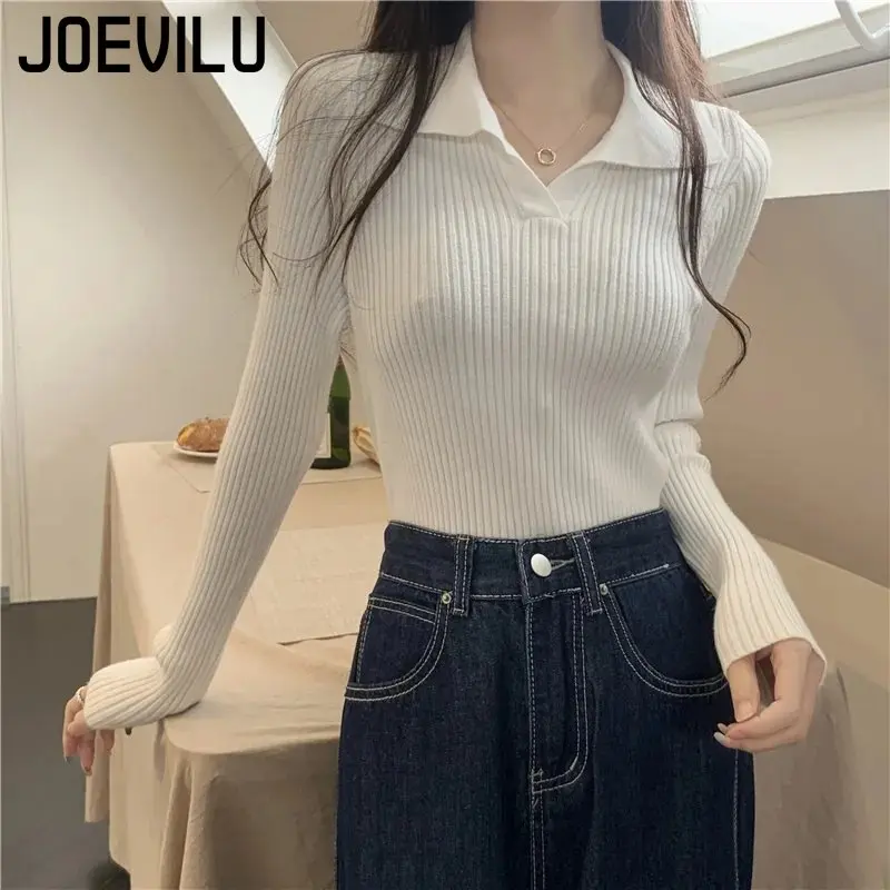 Pit Stripe Sweater Polo Collar Long Sleeve Pullover Women\'s Korean Fashion Jumper Autumn Casual Pulls Bottom Tops Y2k Clothes