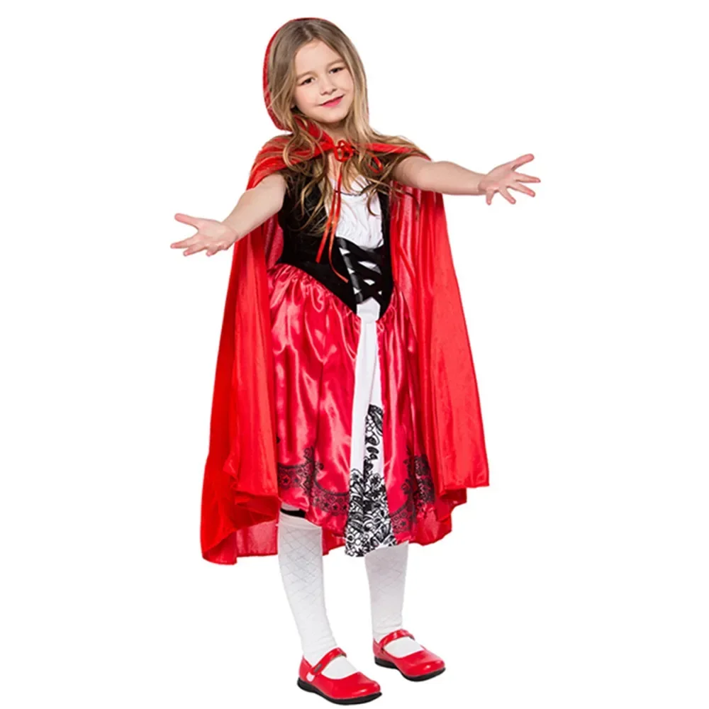 Halloween Girls Fairy Tales Sexy Maid Costume Kids Cosplay Little Red Riding Hood Fancy Dress