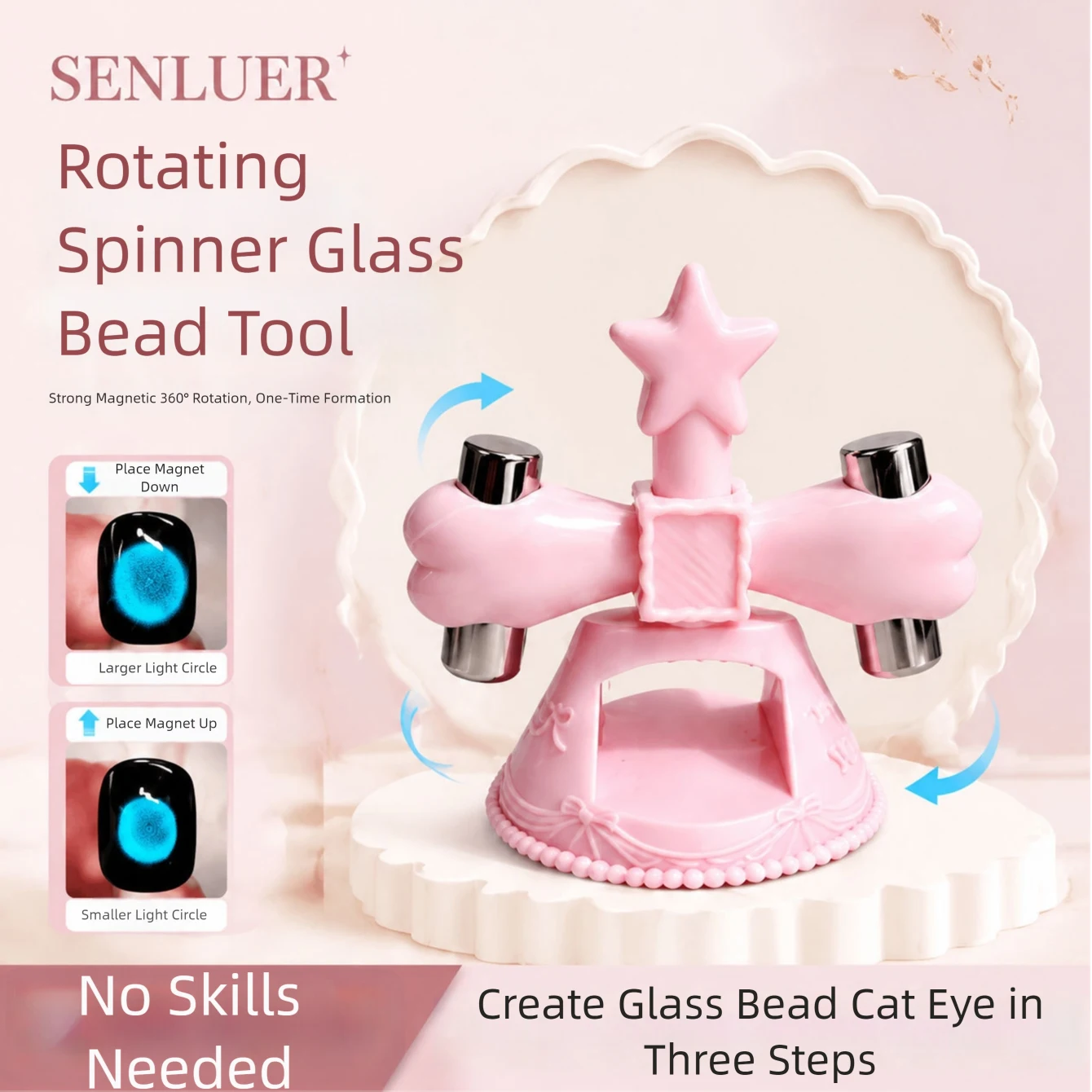 Aimant rotatif pour ongles effet œil de chat avec perles de verre, puissant aimant annulaire professionnel pour effet trou noir, outil de manucure pour ongles DIY