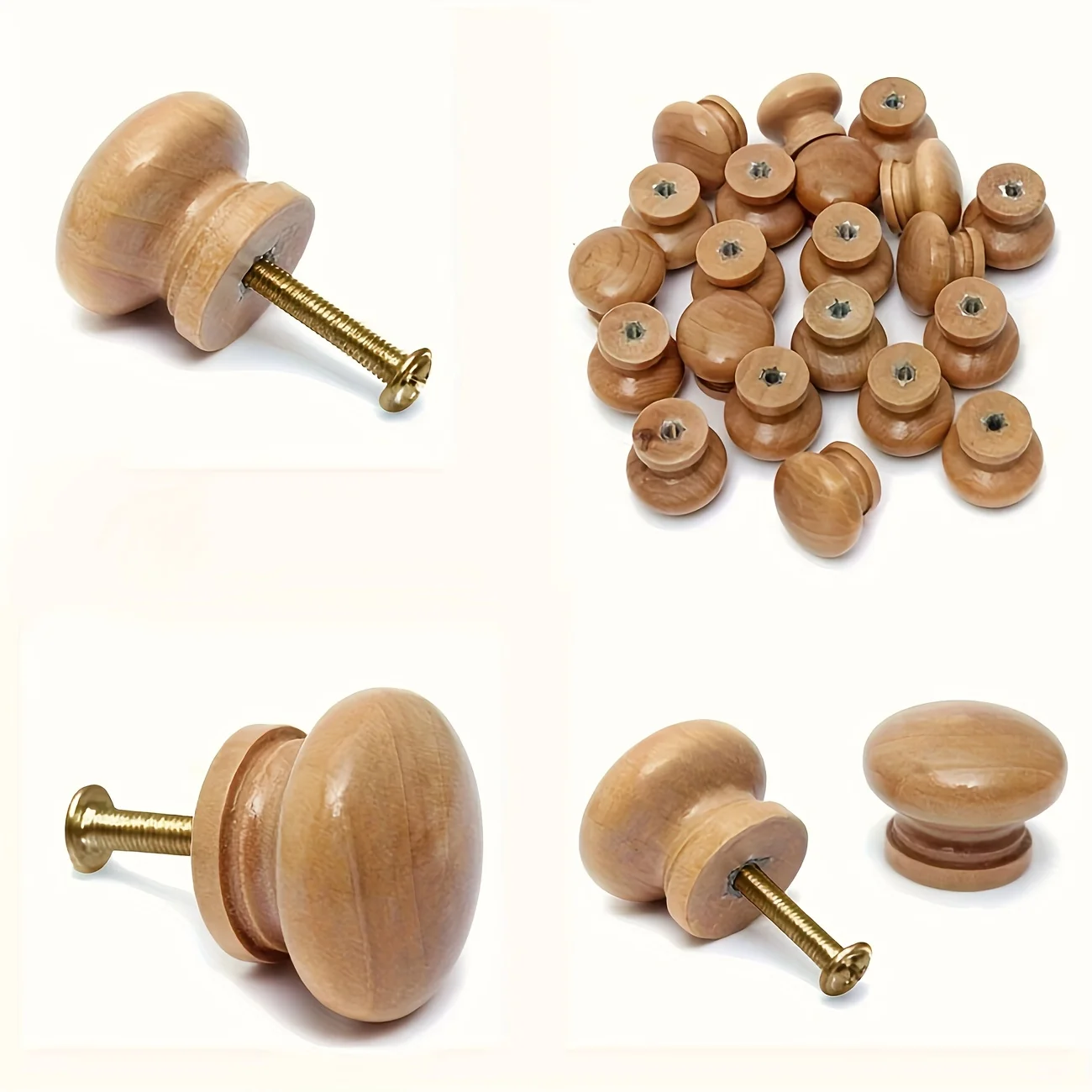 A Set of 16 Pieces, Including 8 Solid Wood Handles and 8 Screws, Suitable for Drawers, Wardrobes, and Storage Boxes
