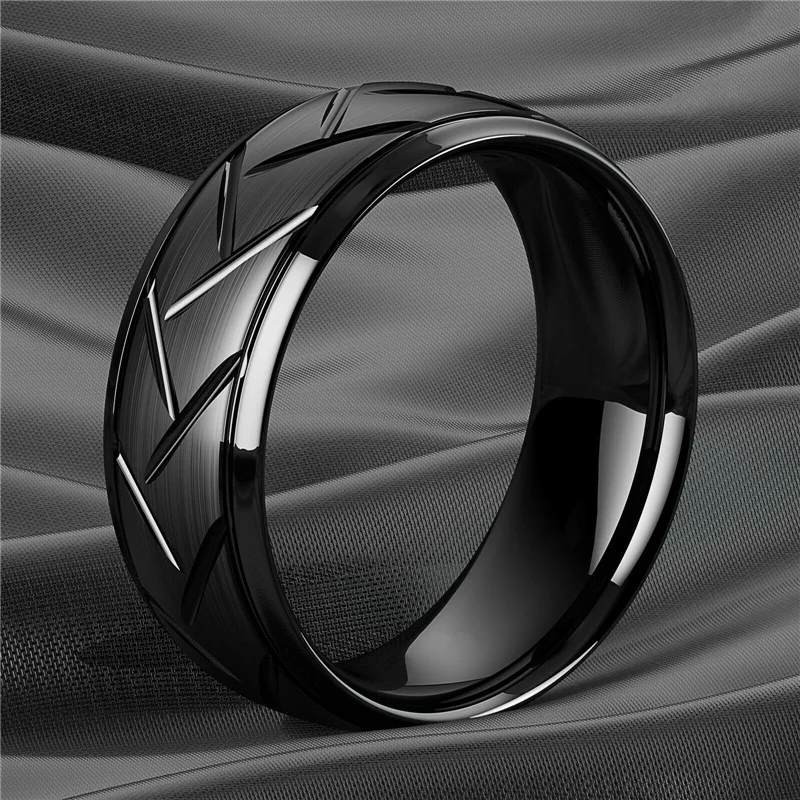 Modern 8mm Black Titanium steel Rings for Men Women Groove Multi-Faceted Stainless Steel Men Ring Wedding Band Jewelry Wholesale