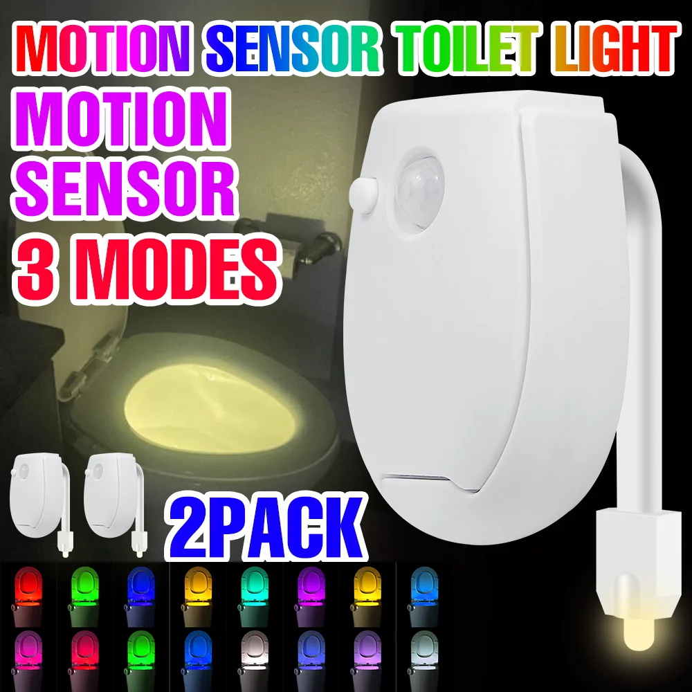 2PCS LED Toilet Lamp PIR Motion Sensor RGB Toilet Bowl Seat Backlight Indoor 3 Modes Multicolor Bathroom Atmosphre Nightlight