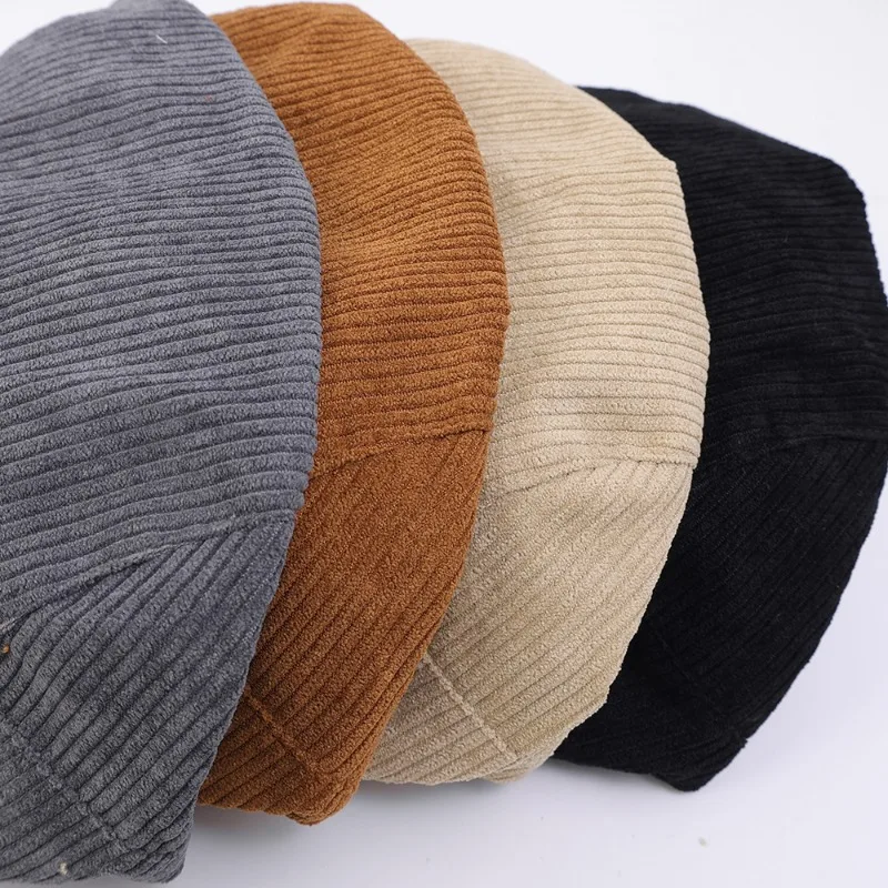 Vintage Corduroy  Caps Autumn Winter Beret Horn Retro Peaked Cap Forward Hat for Men Protection Fashion Peaky Blinder Cap