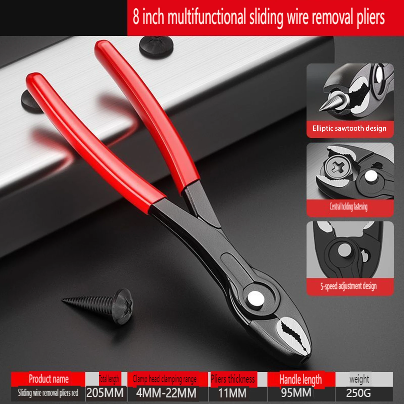 Pintudy 8 Inch Multifunctional Screw Removal Pliers Professional Adjustable Universal Carp Pliers Hand Tool