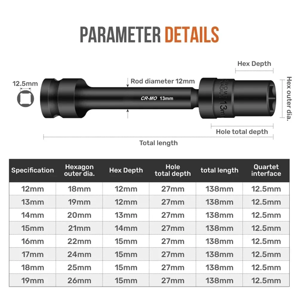 Imagem -06 - Adaptador de Cabeça de Soquete Sextavado Giratório de Impacto Unidade de Polegadas Conversor de Chave de Aço Cr-mo de Junta Universal 1219 mm