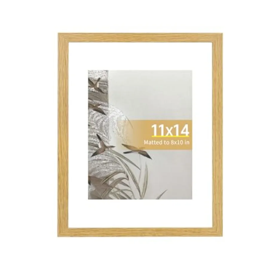11x14 Natural Picture Frame for Wall Hanging, Wood Material, Light Brown, Includes 8x10 Mat Compatibility