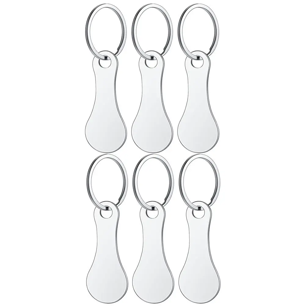 6Pcs Rustproof Stainless Steel Shopping Trolley Token Keychain Universal Cart Key Portable Quarter Holder for Grocery Store