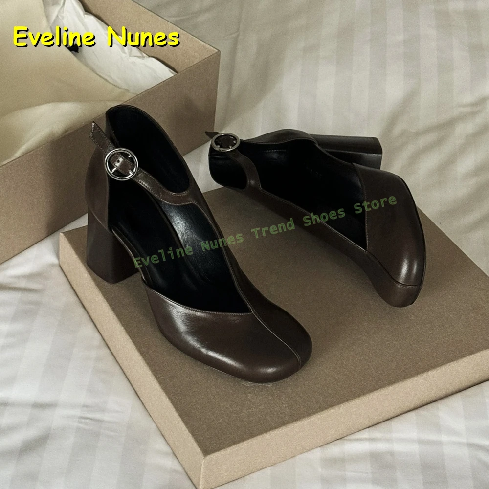Women's Elegant Round Toe Sandals Black Pu Leather T-Strap Chunky Heel Buckle Decor Retro Dress Casual Fashion Shoes 2026 Trend