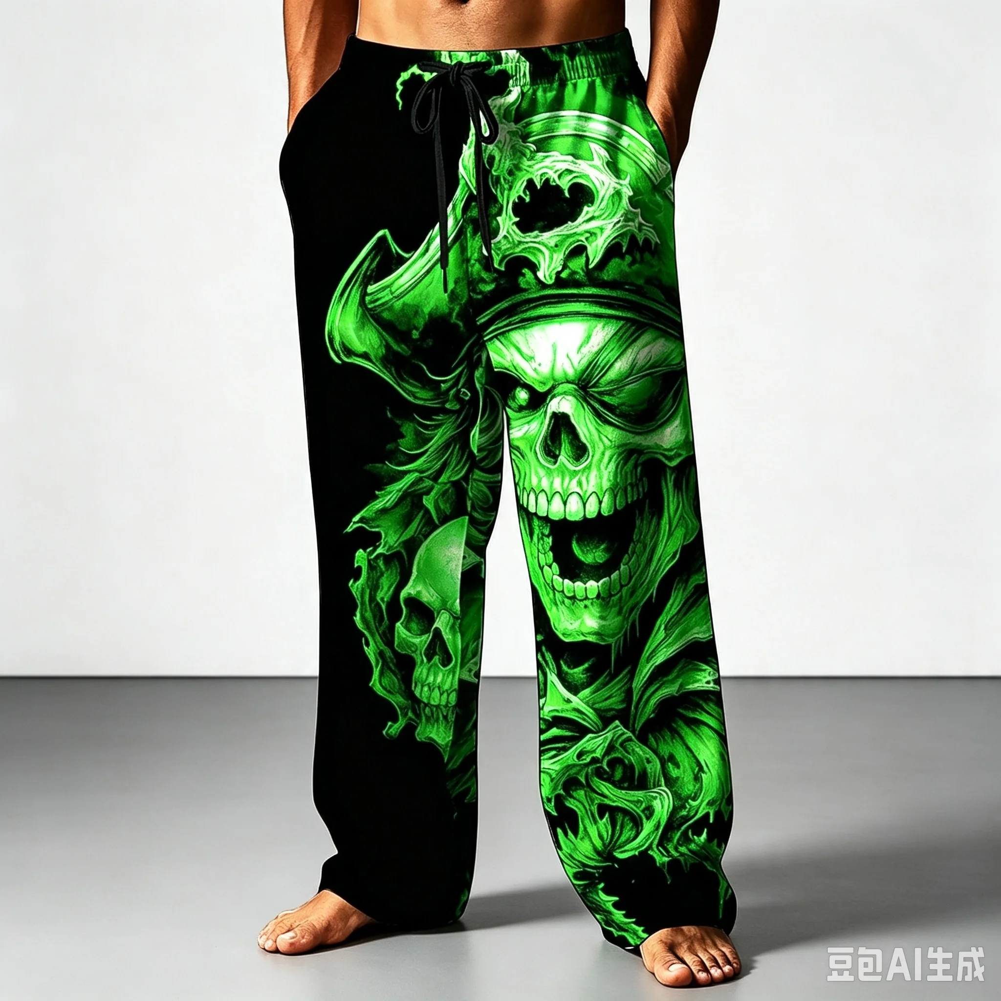New Arrivals Demon Skull Horror Print Unisex Jogger Pants, Straight‑Leg Gothic Sweatpants For Halloween Party Street Daily Wear