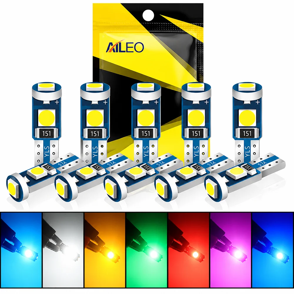 AILEO 10PCS T5 LED Bulbs LED T5 3 SMD 3030 Dashboard Instrument Panel Lights 12V 1000Lm Plug and Play 7 Colors
