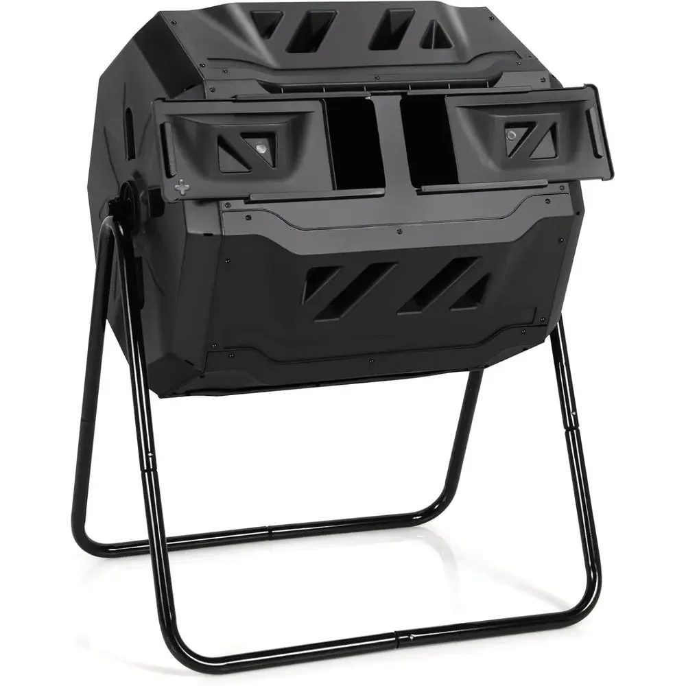 43-Gallon Dual-Chamber Rotating Compost Bin with Sliding Door, Aeration & Garden Gloves