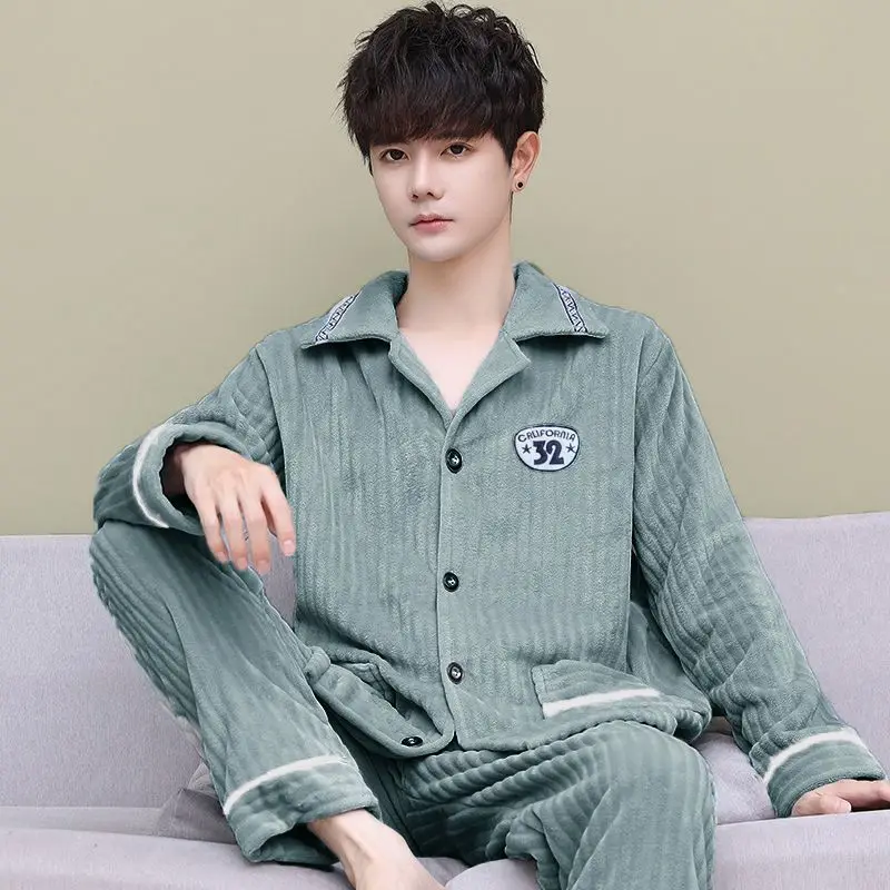 

Men's Thickened Underwear Sets Men's Pajamas Fleece Coral Fleece Loungewear Flannel Can Be Worn Outside New Spring Autumn Suit