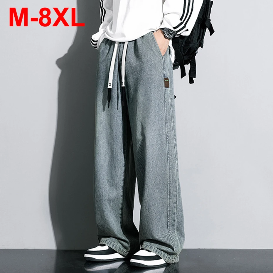 

8XL Plus Size Men Jeans Spring Autumn Loose Straight Denim Pants Black Blue Vintage Baggy Jeans 7XL 6XL Big Size