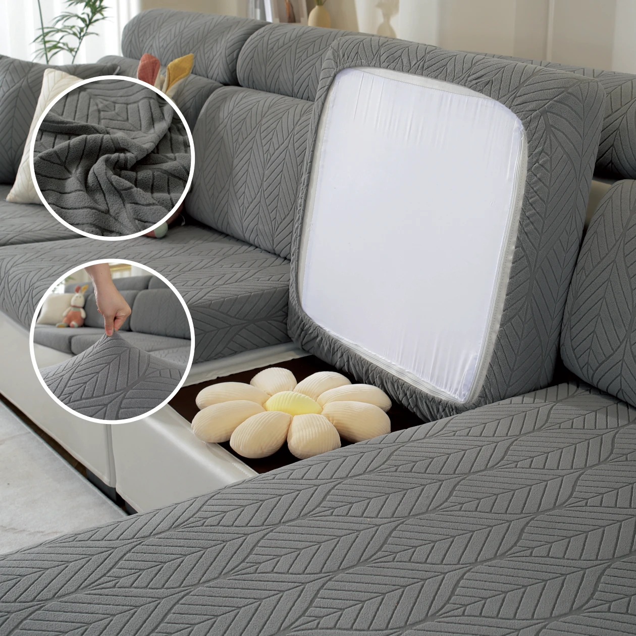 1pc Leaf Pattern Elastic Sofa Cover, Removable and Machine Washable Sofa Cushion Cover, Living Room Sofa Protective Cover