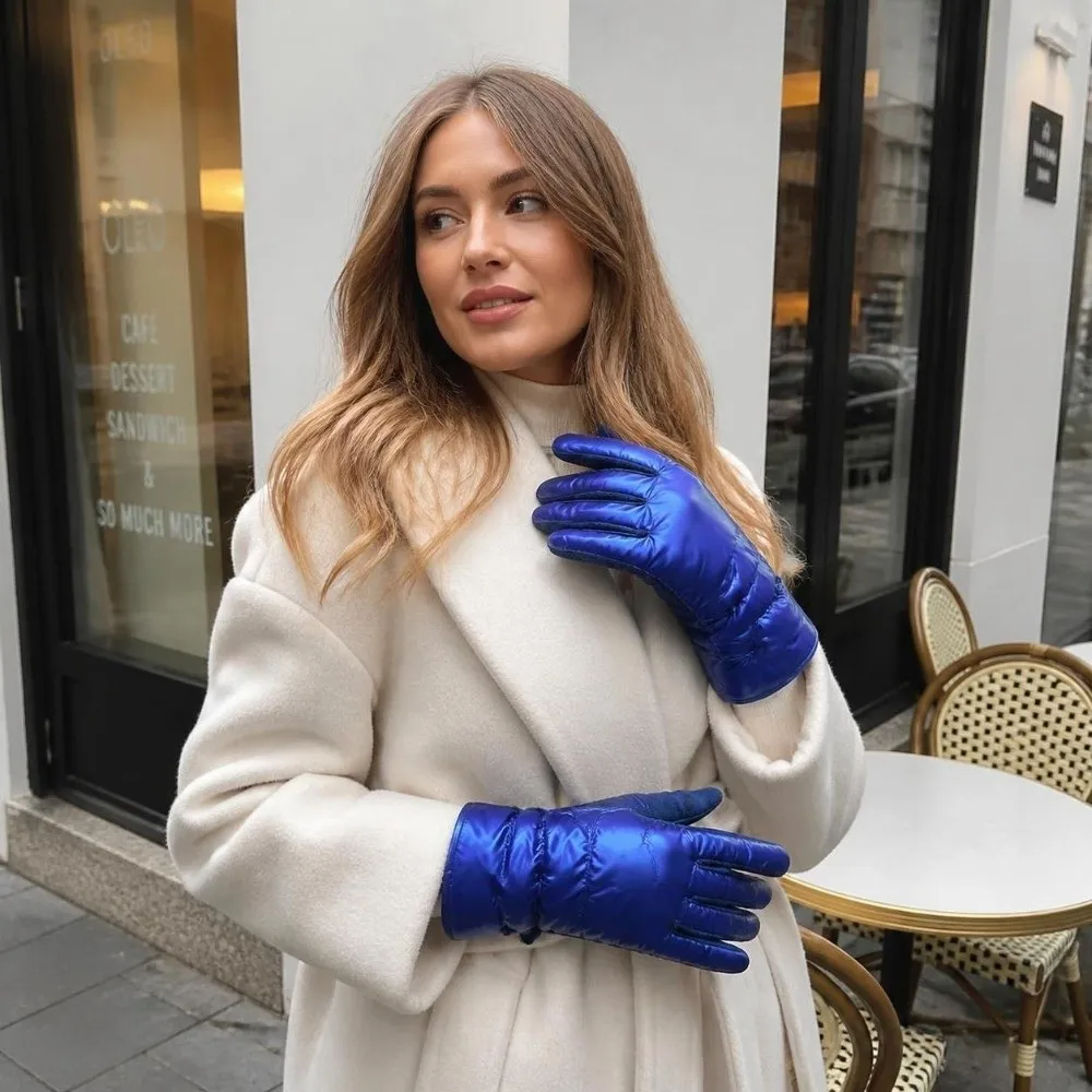 Fashion Waterproof Suede Down Cloth Driving Gloves Warm Soft Winter Cycling Gloves Thicken Vintage Touch Screen Gloves Women