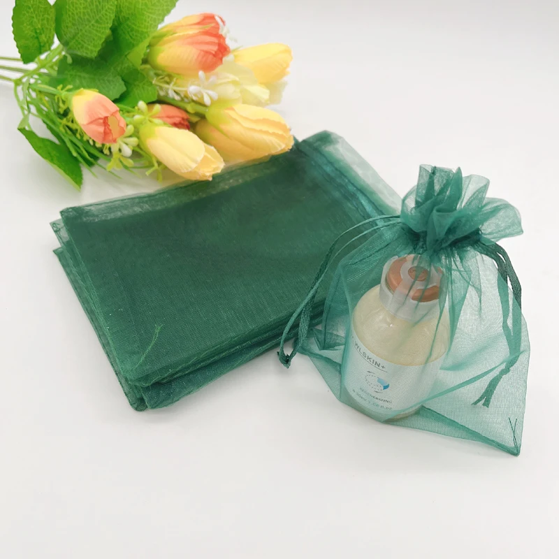 100Pcs Display Zakjes Zwartachtig Donkergroen Gift Bags Voor Sieraden Tassen Verpakking Wedding Gift Bag Organza Zakje Koord Bag