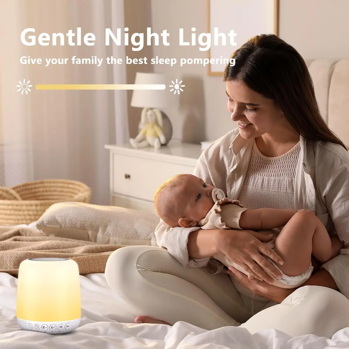 Portable White Noise Machine with 30 Sounds, 12 Night Lights, Timer, App & Touch Control for Sleep