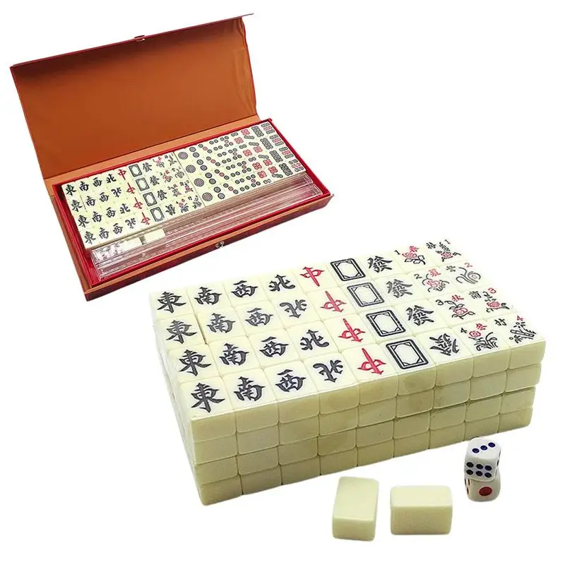 Mini Numbered Mahjong Traditional Chinese Version Game Set With Portable Box Mah-Jongg Travel Family Fun Toys Leisure Time Game