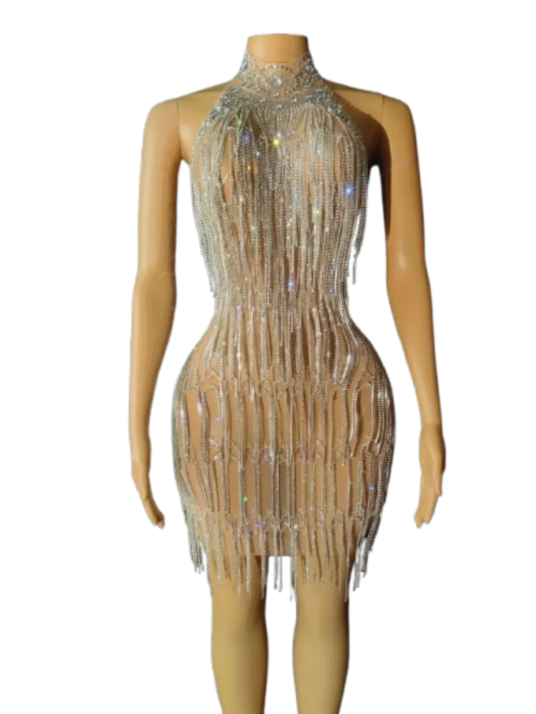 

Luxury Heavy Industry Diamond Chain Neck Halter Dress Bar Singer Performance Clothes Birthday Party Dress Women Vallentain Dress
