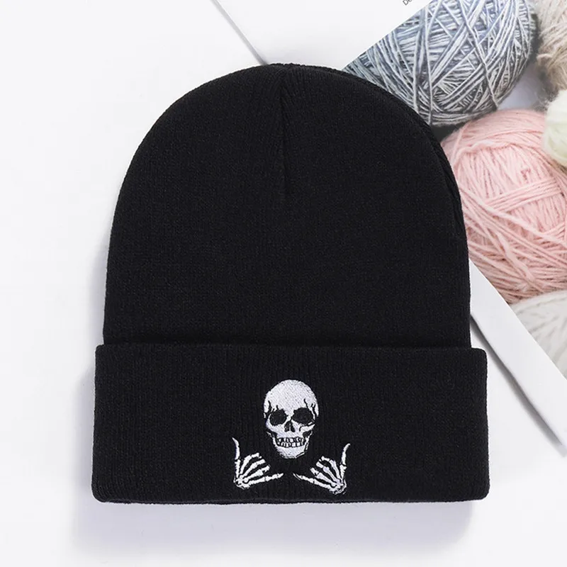 Winter solid beanie hat Warm cap Acrylic skeleton skull knitted hat Unisex men women skullies ski skullcap gorros