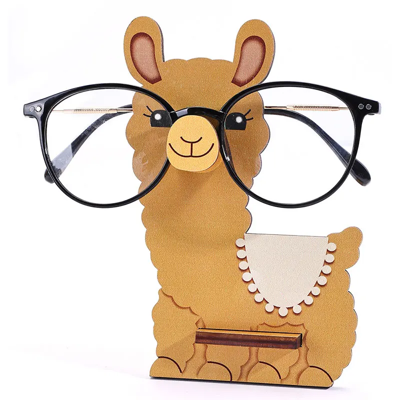 3D Cute Alpaca Animal Glasses Frame Creative Wood Carving Eyeglasses Stand Holder For Bedroom Office Desk Accessories