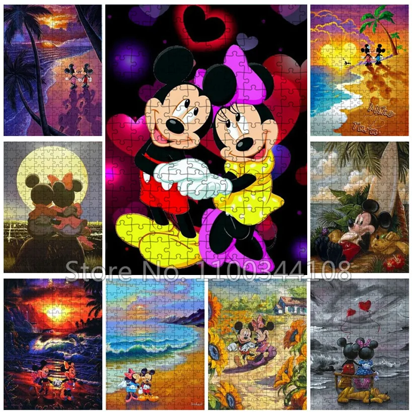 

Mickey Mouse Jigsaw Puzzle Disney Cartoon 300/500/1000 Pcs Puzzles Children's Educational Adult Decompression Toys Couple Gift