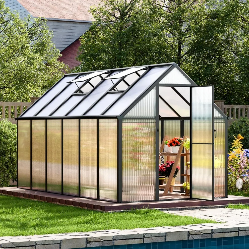 

6x12 Ft Aluminum Frame Outdoor Greenhouse, Polycarbonate Material, with Sliding Door, Large Greenhouse Package