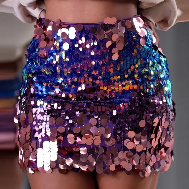 Sequins Changing Color Bodycon Mini Skirts Women Fashion Sexy High Waist Hispter Club Party Skirt Halloween Christmas Bottoms