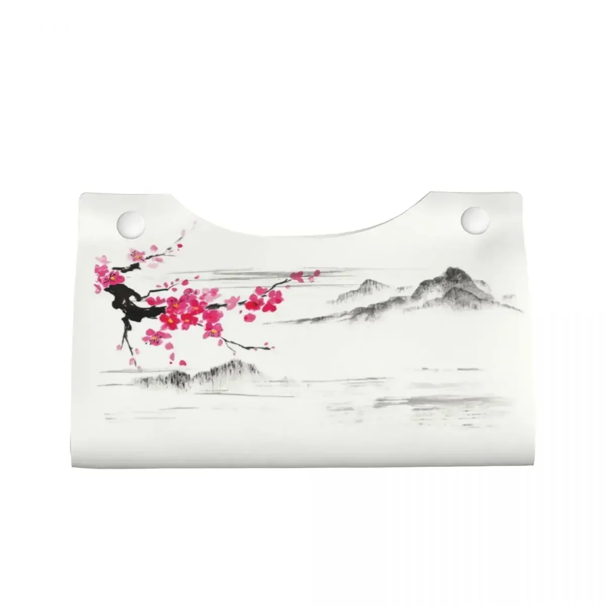 Custom Sakura Tree Cherry Blossom Tissue Box Cover for Bathroom Toilet Japanese Flower PU Leather Rectangular Facial Tissue Box