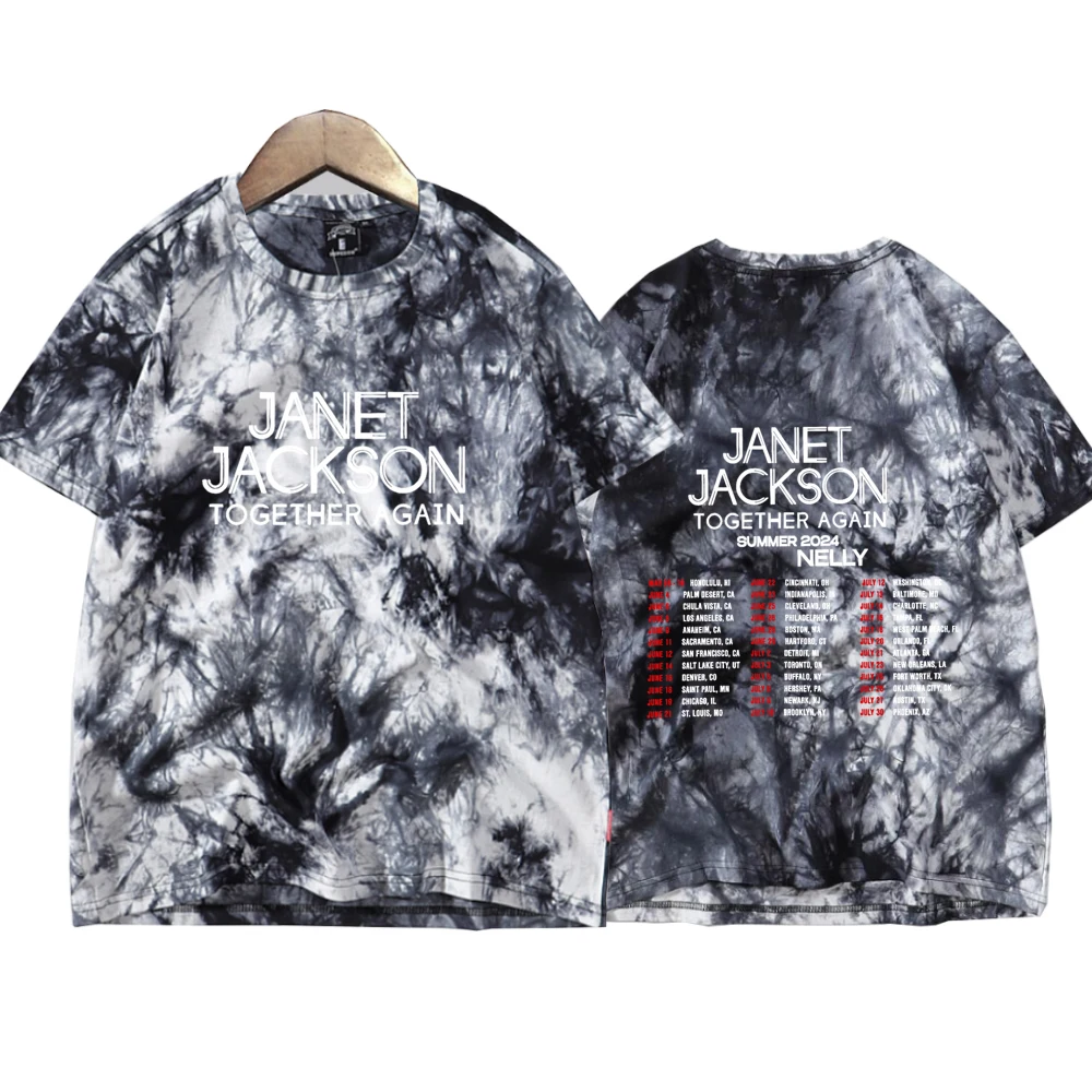 Janet Jackson Together Again Tour 2024 Tie Dye Shirts Unisex Harajuku Summer Printing Casual Tee Tops Regular Tops Oversize