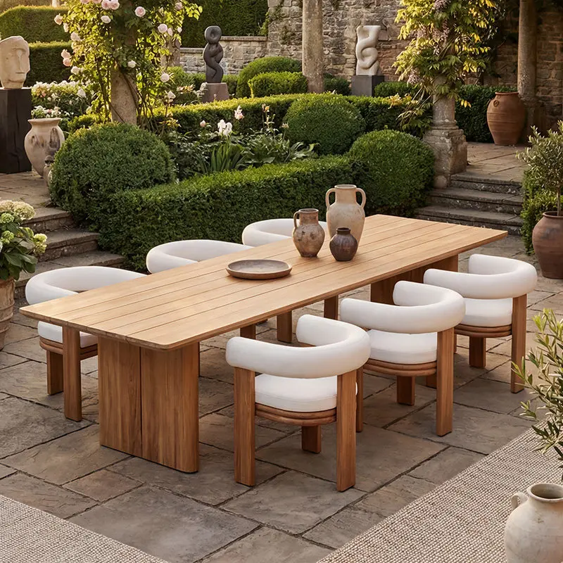 #Wooden Modern Outdoor Dining Set 6-Seater Rectangular Table and Chairs for Patio Courtyard & Garden Eco-Friendly & Durable