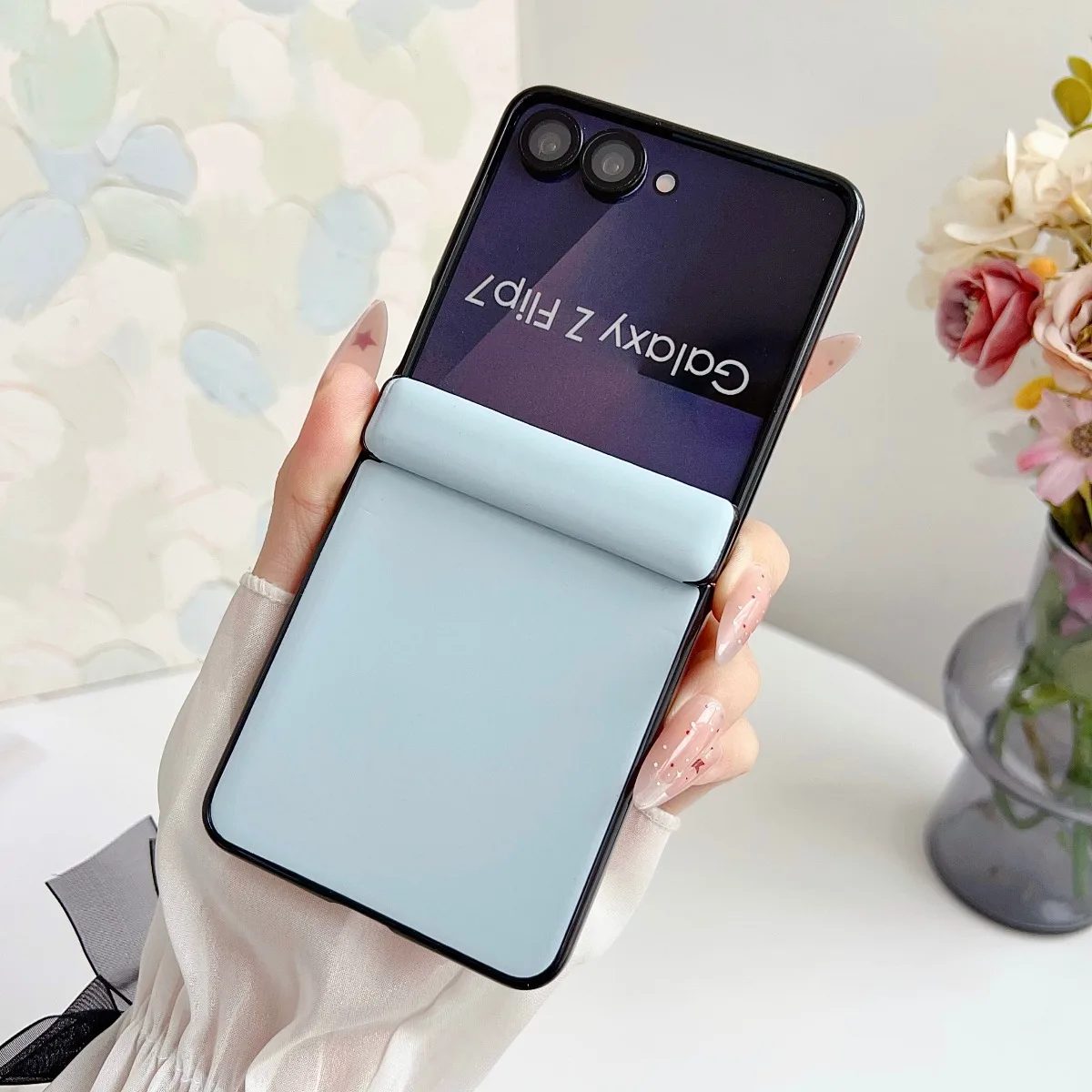 Luxuriöse Leder-Handyhülle mit Matter Oberfläche für Samsung Galaxy Z Flip 8 7 6 5 Flip8 Flip7 Flip6 Stoßfeste Hülle mit Scharnier-Schutz