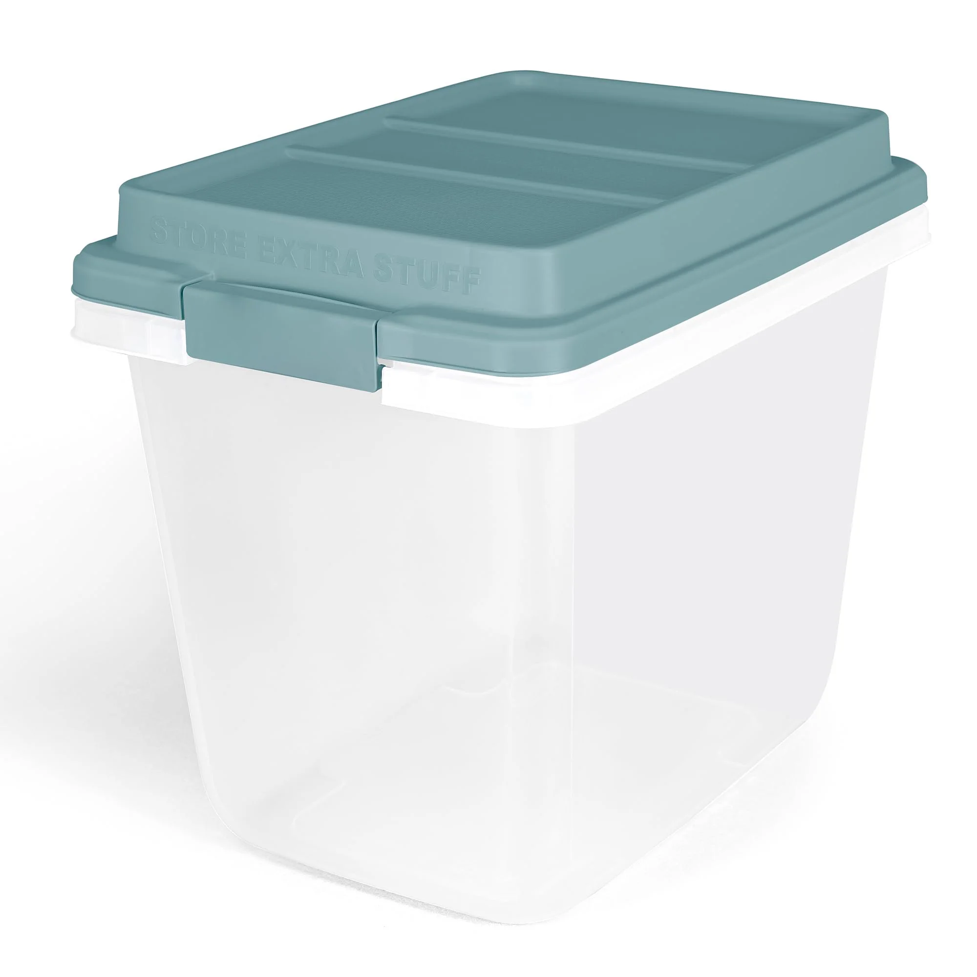 32 Quart Storage Bins With Lids, Shatterproof Plastic Organizer, Snap Latch, Stackable, For Closet Garage Office Classroom, Toys Holiday Decoions, Smoke Blue