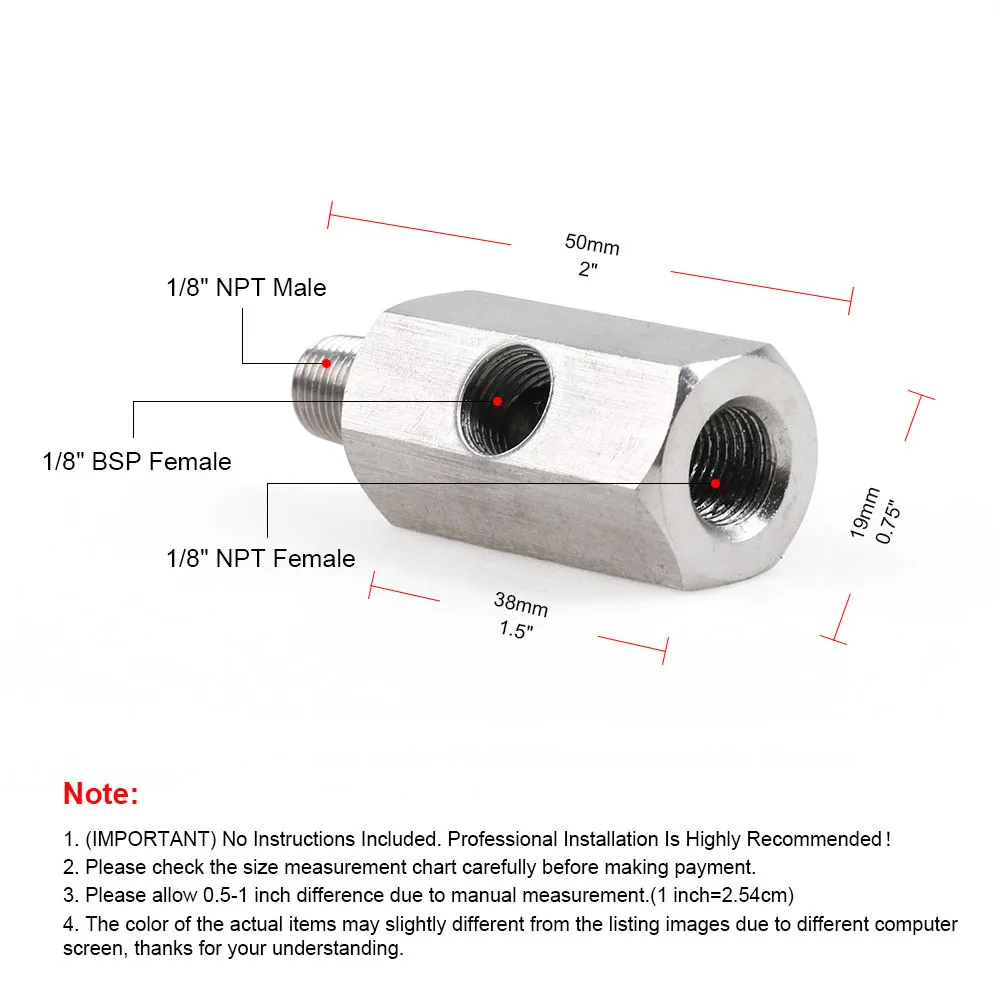 1/8\'\' BSPT Oil Pressure Sensor Tee to NPT Adapter Turbo Supply Feed Line Gauge BX101748
