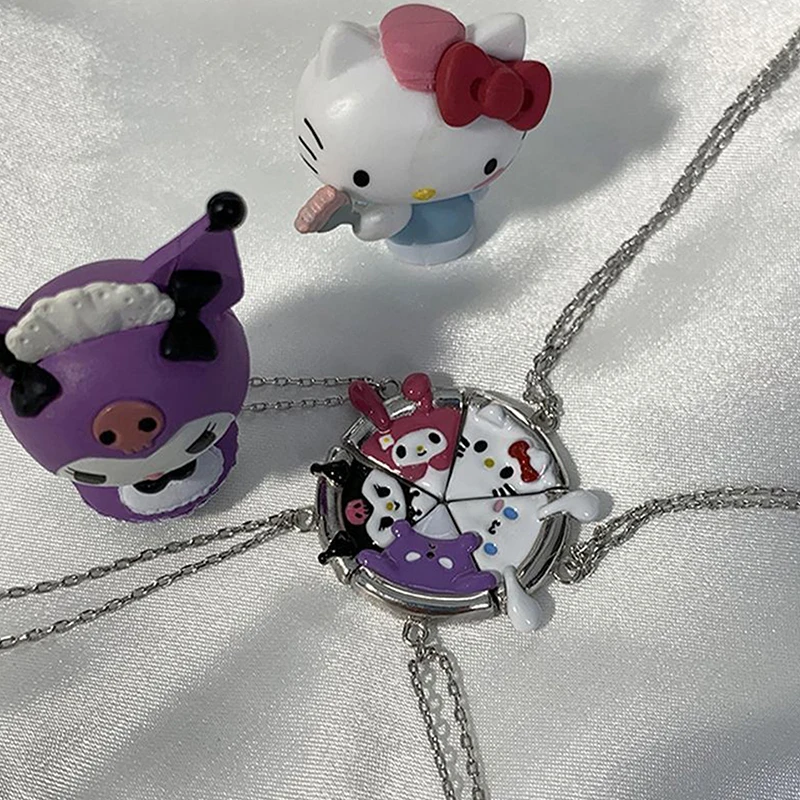 1pc HelloKitty Kulome Pizza Necklace Sanrio Cute Pendant Magnetic Sister Necklace Cartoon Fashion Jewelry Best Friend Gift