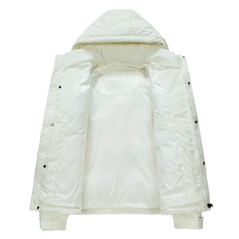 2026 men's white duck down, thickened to keep warm in winter, hooded loose casual down jacket