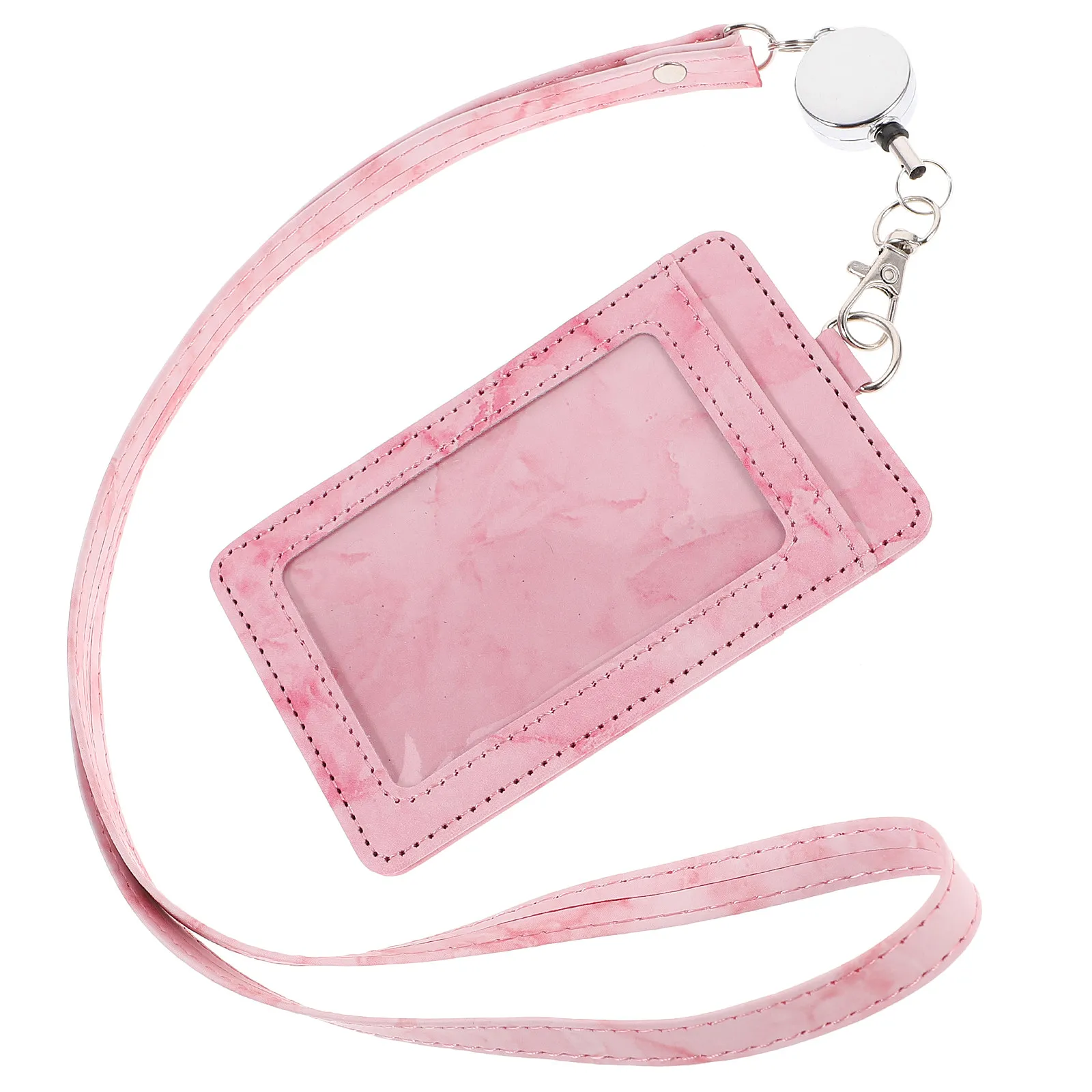 1Set Marble Badge Holder Portable Student Id Card Holder Detachable Lanyard Work Pass Protector