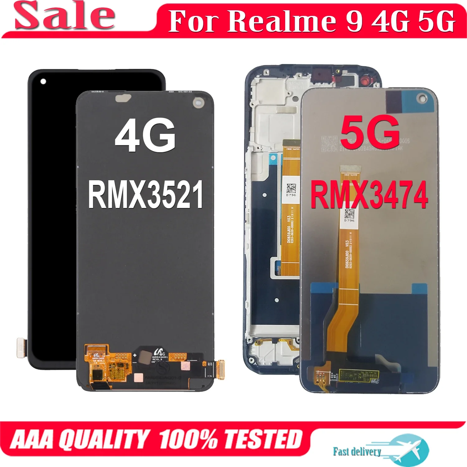 

Original AMOLED For Realme 9 4G 5G RMX3521 RMX3474 LCD Display Touch Screen Digitizer Assembly