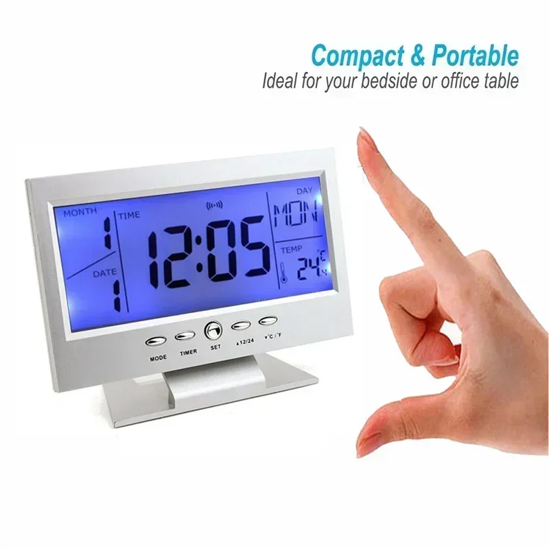 Perpetual Calendar Hygrometer Weather Thermometer Backlight Digital Snooze Table Decoration Creative Voice Control Alarm Clock