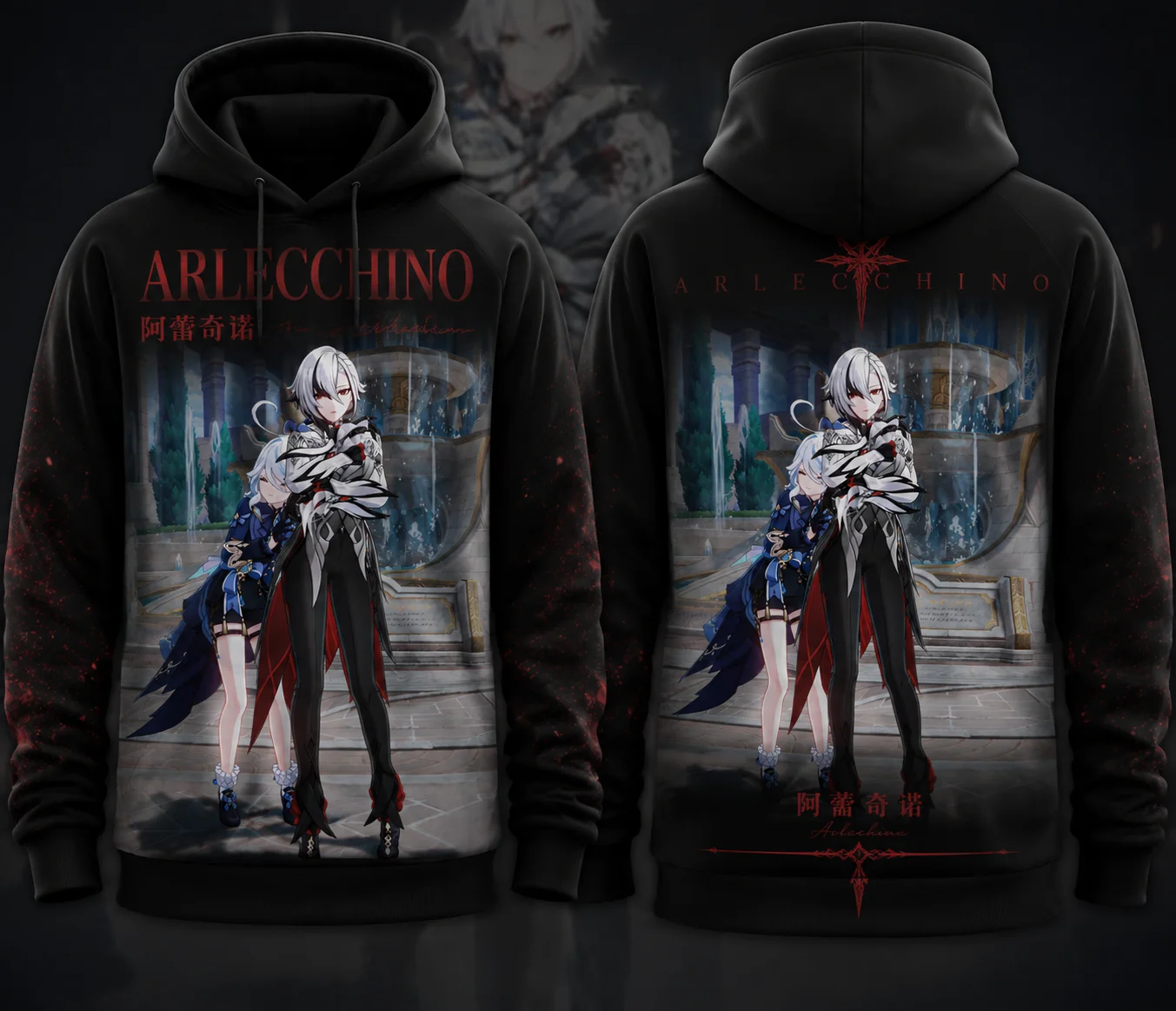 Genshin Impact Arlecchino Furina Hoodie Black Anime Unisex Graphic Print Sweatshirt Streetwear Harajuku Casual Men Women