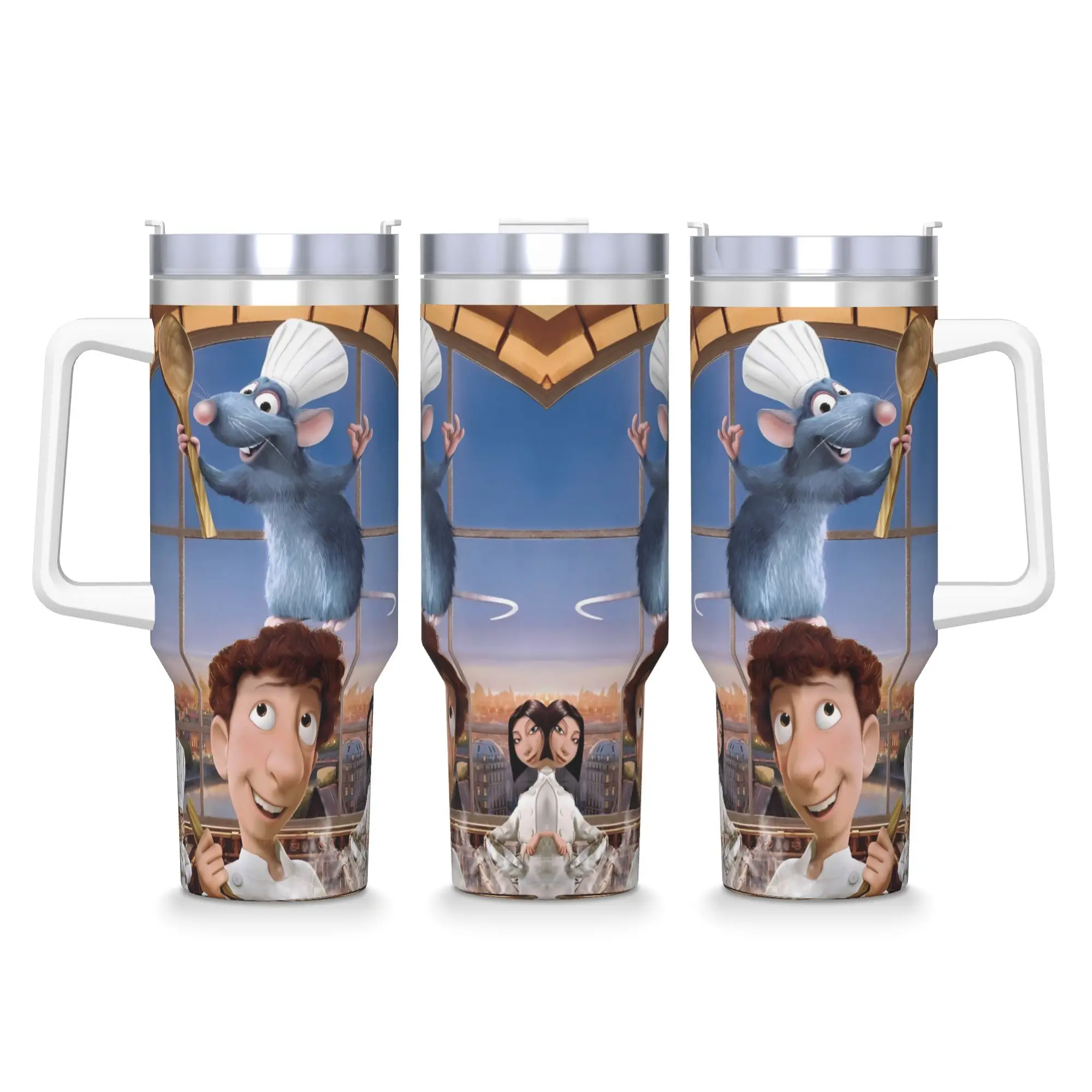 Stainless Steel Tumbler Cute Ratatouille  Car Mugs With Straws  Travel Hot Drinks Water Bottle Leakproof Large Thermal Cups