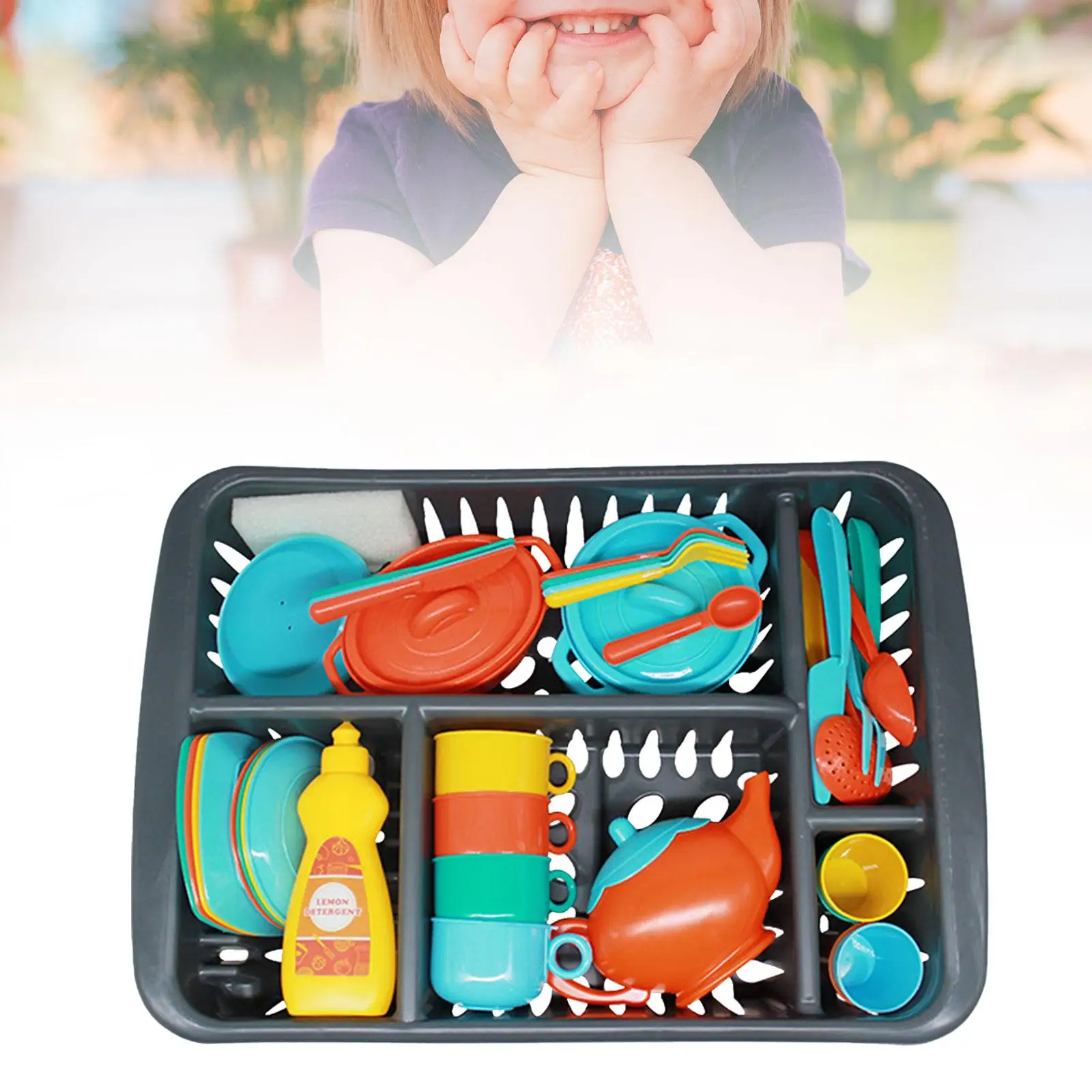 Juguetes de cocina divertidos para niños en edad preescolar, vajilla seca, estante para platos, juguete de juego de simulación, accesorios de cocina, 40 piezas