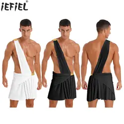 Mens Halloween Theme Party Fancy Cosplay Role Play Costume One Shoulder Strap Contrast Color Waistband Ruffle Skirt