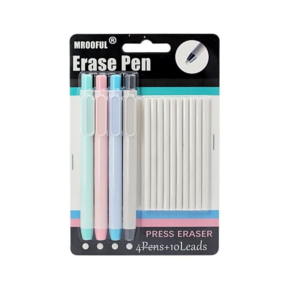 14Pcs Retractable Pen Shaped Eraser Macaron Push Type Refillable Eraser Pen With Refill Eraser Leads Student Eraser